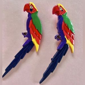 Vintage 5” Large Colorful Parrot Macaw Brooch Pin Rhinestone Eye Jewelry